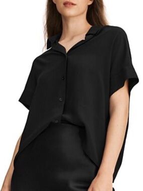 Milio Milano Band Collar Button Front Cropped Blouse in Black